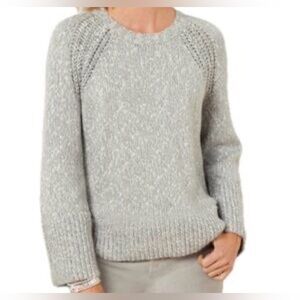 Talbots SHAKER STITCH Crew SWEATER - grey oatmeal MARL small petite EUC